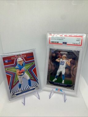 Justin Herbert Panini Prizm PSA Mint & Ladd McConkey Rookie Card LA Chargers